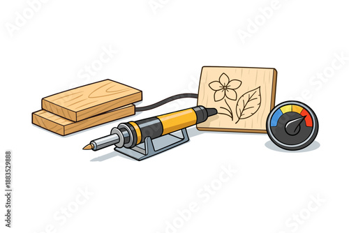 Wood burning kit with pyrography tool and accessories for crafting and art projects