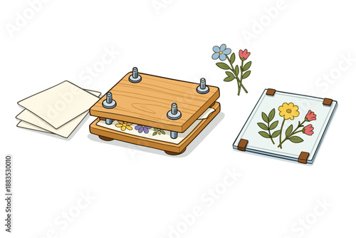 Botanical pressing kit with flowers and wooden boards