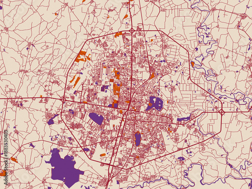 Billede på lærred Street network map — Khon Kaen, Thailand