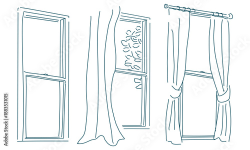ラフな窓のスケッチ素材セット（透過性線画）