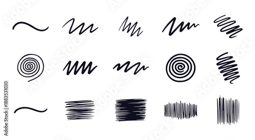Hand Drawn Vector Scribble Elements Set Line Art Doodle Illustrations