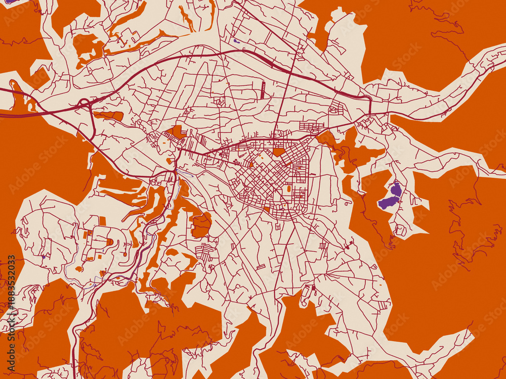 Fototapeta premium Street map of Puli, Taiwan in warm boho color palette