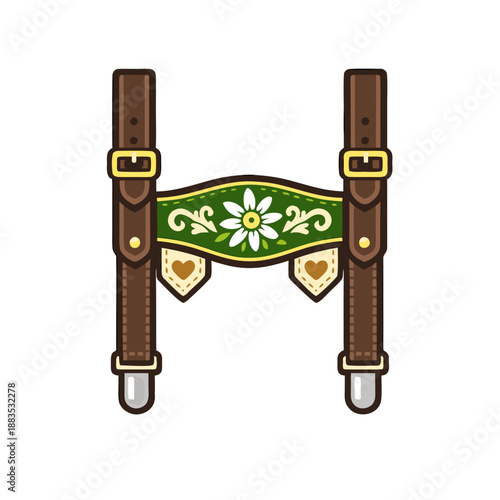 Traditional Bavarian Lederhosen Suspenders Icon for Oktoberfest