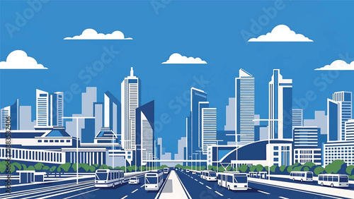 Vector illustration of Berlin cityscape showing a modern European capital skyline with generic contemporary buildings, wide streets, and urban lifestyle atmosphere in flat solid colors for travel and 