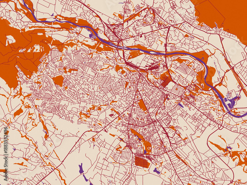 Bild auf Leinwand Street map of Chernivtsi, Ukraine in warm boho color palette