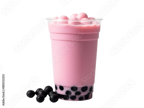 A refreshing drink of bubble tea served with fresh blackberries, perfect for a summer day or as a healthy snack. transparent background