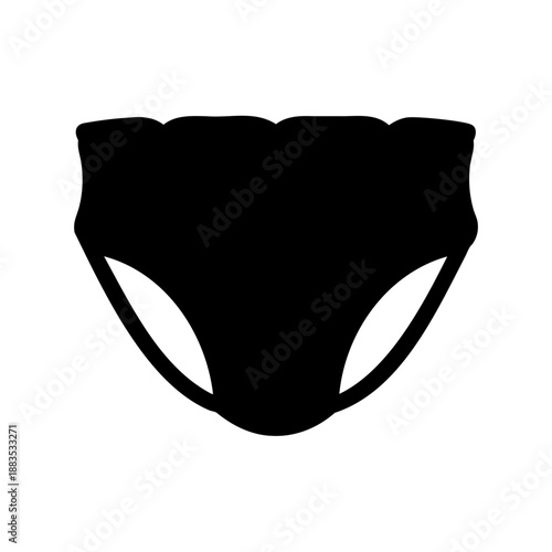 Black graphic illustration of a pair of frilly panties on white