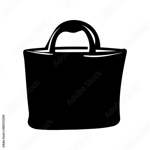 Simple black silhouette illustration of a reusable shopping bag with handles