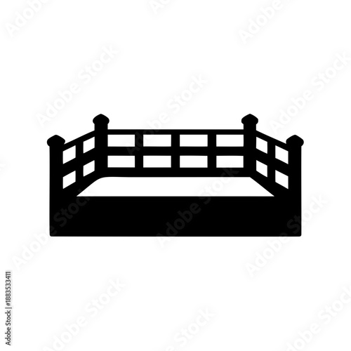 Stylized Black Boxing Ring Illustration with Decorative Post Caps and Railings