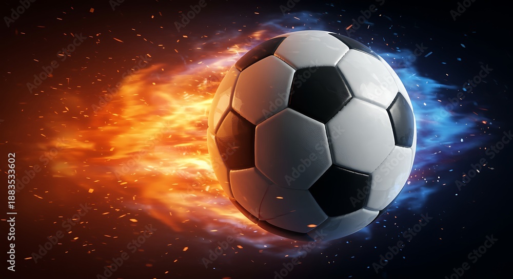 Fototapeta premium Dynamic Soccer Ball with Fire Effect