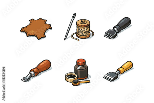Handcrafted leatherworking tools collection: stitching, cutting, and crafting essentials