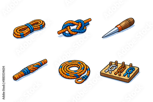 Nautical tools and knots in a colorful design