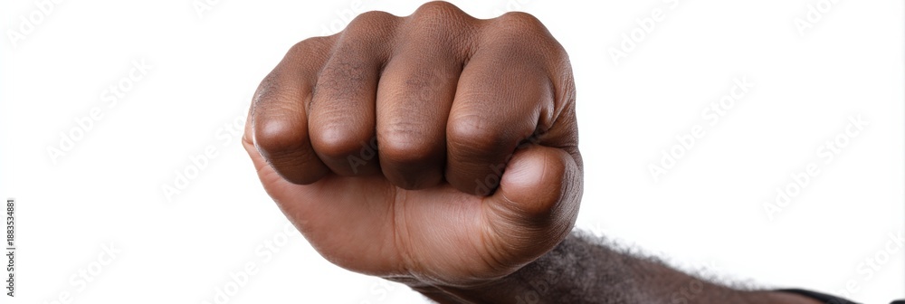 Obraz premium African male adult fist raised in solidarity on white background