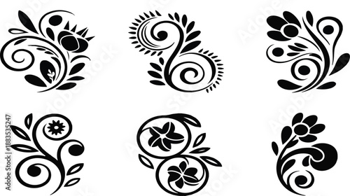 Floral Swirl Scandinavian Silhouette Vector Set  Elegant Nordic Designs