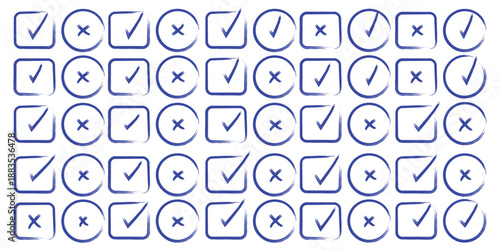 Grunge vector checkmark and cross. Grunge green check mark and red cross mark icon set. brush correct or incorrect sign with circle