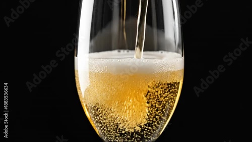 Bubbling Champagne: Capturing the essence of celebration as champagne is poured into an elegant glass, the bubbly liquid with golden hues. 