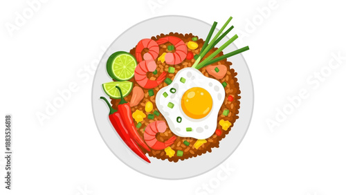 Delicious fried rice dish with egg and vegetables on a plate.