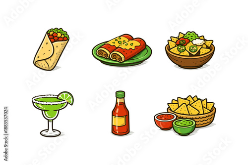 Mexican cuisine doodles: tacos, enchiladas, salsa, and more