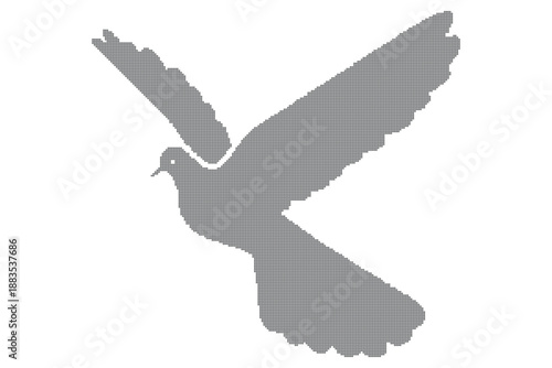 beautiful flying peace dove bird outstretched wings with halftone dots vector transparent background