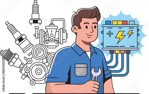 Mechanic with Electrical System Diagram
