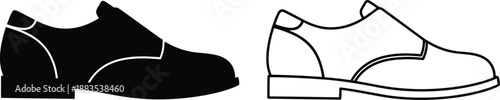 a simple line drawing depicting two classic men s dress shoes black and white