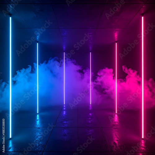 Wallpaper Mural Neon Light Installation with Smoke and Reflections in a Dark Room. Torontodigital.ca