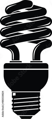 a simple black and white icon depicting a compact fluorescent light bulb
