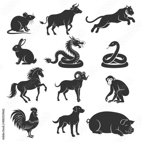 Chinese Zodiac Symbol Set