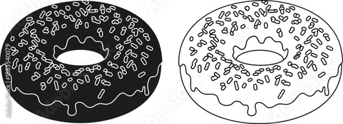 two line art donuts with sprinkles one black and one white simple vector illustration