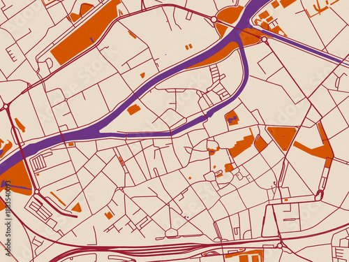 Fototapeta Minimal city map of Kortrijk Centrum, Belgium with warm boho color palette