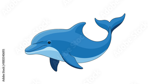 Playful blue dolphin swimming gracefully in the ocean water is depicted in this clean and simple vector illustration.