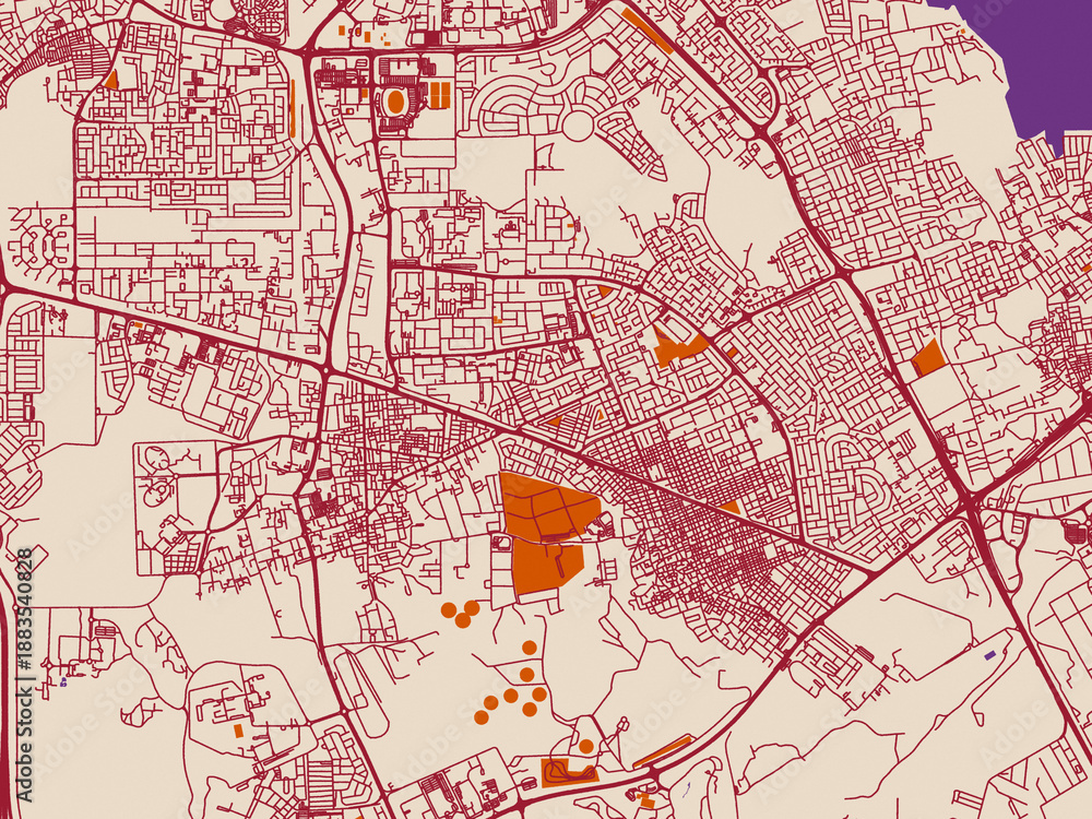 Obraz premium City layout poster — Ar Rifa', Bahrain – muted violet water and terracotta