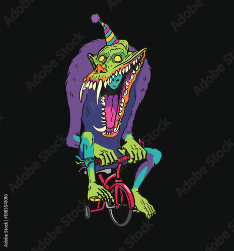 Scary Monster Riding A Small Tricycle