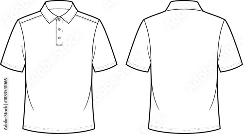 Men polo t shirt front and back technical cad drawing apparel template fashion outline, cad drawing flat vector illustration