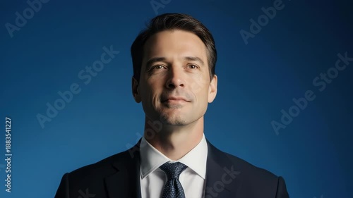 Formal Portrait of a Confident Man in Suit and Tie on plain backdrop