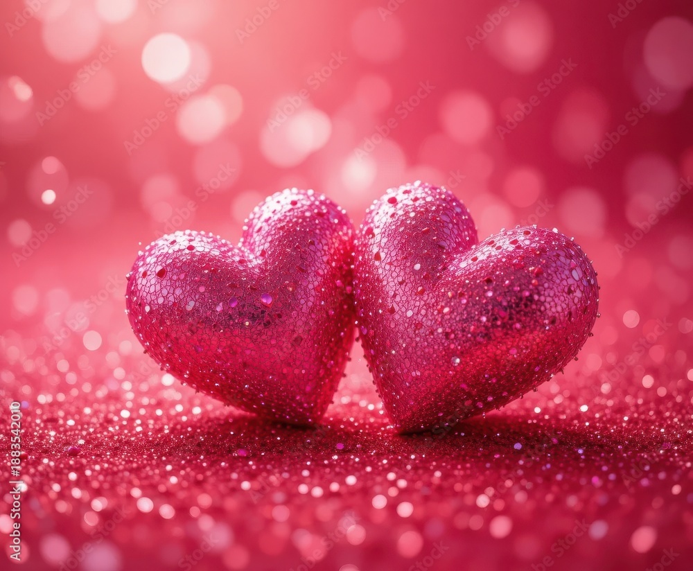Obraz premium Sparkling hearts on a radiant pink background
