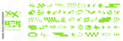 Bling Y2K icon set with star shapes and shiny sparkle elements. Retro aesthetic design for stickers. Minimalist geometric burst pack with twinkle effects.