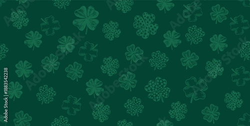 Hand-Drawn Shamrock Pattern for St. Patrick's Day on green.