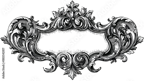 Exquisite Baroque Floral Ornament Frame with Scroll Details Vector Art