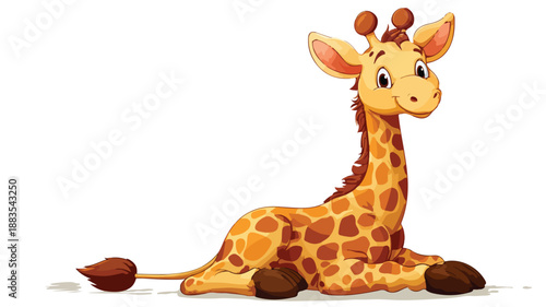 Adorable Cartoon Giraffe Posing and Sitting on White Background Vector Illustration