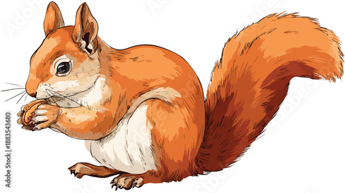 Cute Cartoon Squirrel Holding Nut Vector with Outline Isolated