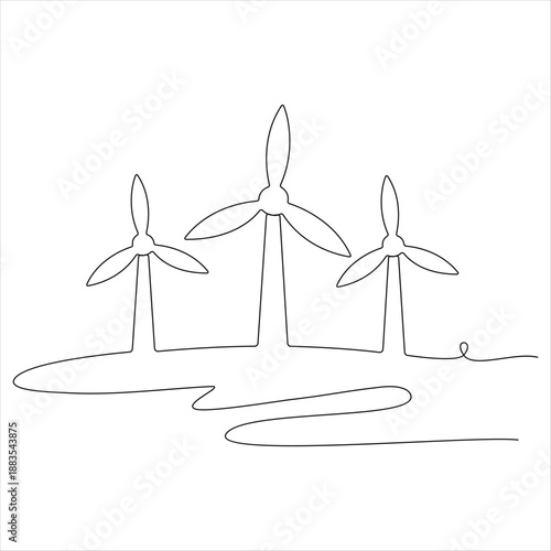Continuous line art of wind turbines for renewable energy isolated vector illustration
