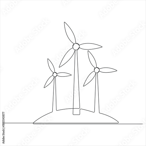 Minimal Continuous One Line Drawing of Wind Turbines Eco Energy Power Outline Illustration