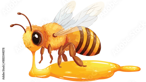 Adorable Bee with Delicious Honey on White Background Vector Illustration