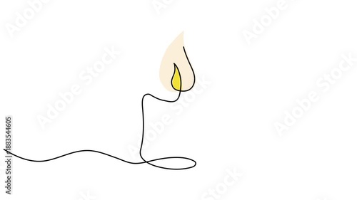Candle light continuous line drawing art animation. Religion symbol animated video.
