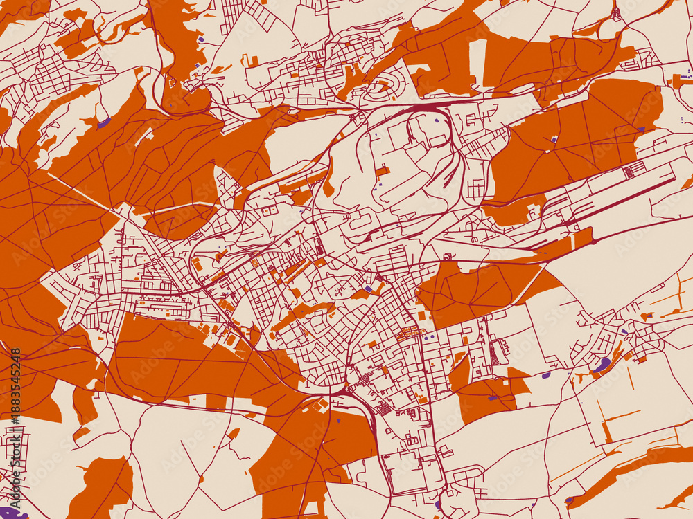 Obraz premium City map of Kladno, Czechia – terracotta and violet accents