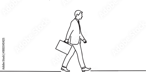 Businessman walking with briefcase one line drawing