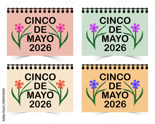 Cinco de Mayo 2026 Floral Calendar Design with Colorful Mexican Holiday Illustration