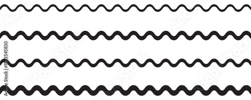 Wave line and wavy zigzag pattern lines. Vector black underlines, Geometric decoration element. smooth end squiggly horizontal, squiggles on white background.