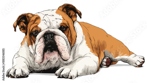 English Bulldog Cartoon Vector with Outline Isolated on White Background